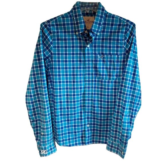 Hollister Mens Blue Plaid Button-Up Shirt XL Cotton Preppy Classic Office - Picture 1 of 8